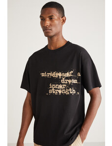 GRIMELANGE Brady Men's Oversize Fit 100% Cotton Thick Textured Printed T-shirt