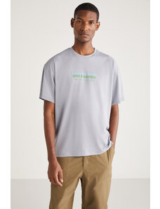 GRIMELANGE Antonio Men's Oversize Fit 100% Cotton Thick Textured Printed T-shirt
