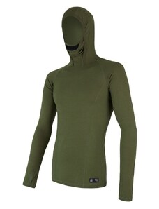 Sensor Merino Double face pánské tričko dlouhý rukáv, s kapucí Safari (zelená) M