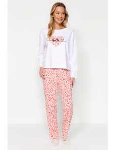 Trendyol Powder 100% Cotton Leopard Print T-shirt-Pants and Knitted Pajamas Set