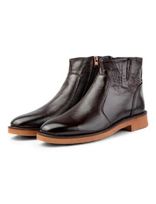 Ducavelli Bristol Genuine Leather Non-Slip Sole Zippered Chelsea Daily Boots Brown