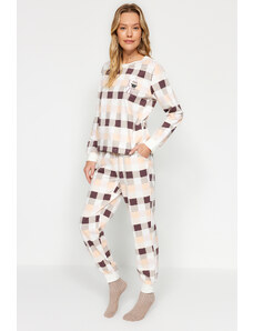 Trendyol Multicolored Cotton Plaid Tshirt-Jogger Knitted Pajama Set