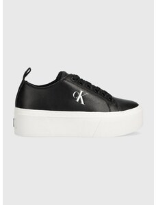 Kožené sneakers boty Calvin Klein Jeans CUPSOLE FLATFORM LOW WL LTH WN černá barva, YW0YW01107