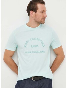 Bavlněné tričko Karl Lagerfeld tyrkysová barva, s aplikací