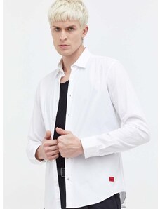 Košile HUGO pánská, bílá barva, slim, s klasickým límcem, 50500216