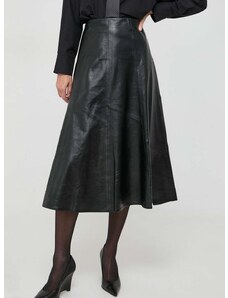 Kožená sukně Ivy Oak černá barva, midi, áčková