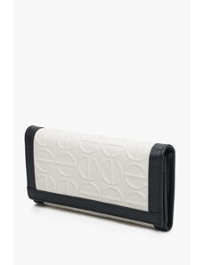 Women's White & Black Leather Tri-Fold Large Wallet Estro ER00113667