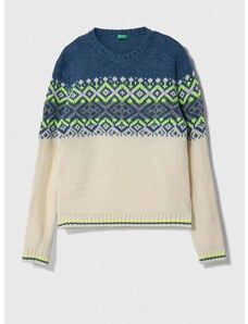Dětský svetr s příměsí vlny United Colors of Benetton béžová barva
