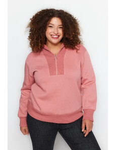 Trendyol Curve Pale Pink Thick Fleece Inside Zipper Detailed Knitted Sweatshirt
