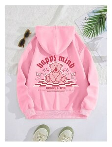 Know Unisex Pink Happy Mind Happy Life Printed Hoodie Sweatshirt.