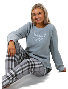 Naspani Šedé kárované luxusní hřejivé pyžamo pro plnoštíhlou ženu HELLO SWEET 1Z1484