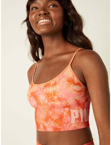 Victoria's Secret PINK Sportovní crop top podprsenka Seamless Lightly Line Orange Tie Dye