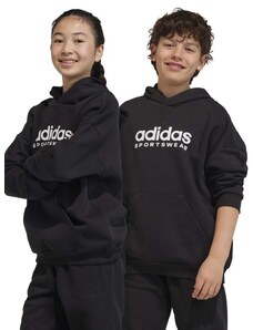 Dětská mikina adidas černá barva, s kapucí, s potiskem