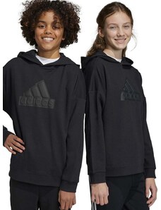 Dětská mikina adidas U FI LOGO černá barva, s kapucí, s aplikací