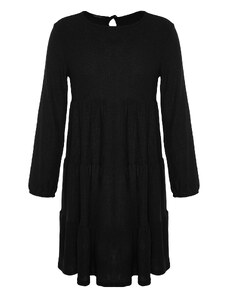 Trendyol Curve Černá Jednobarevná A-linie Mini pletené šaty v nadměrných velikostech