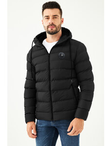 D1fference Pánský černý fleece nepromokavý a větruodolný s kapucí sportovní zimní péřový kabát