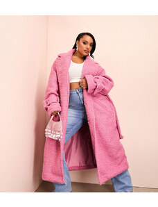 ASOS LUXE Curve borg long line trench coat with belted waist in pink