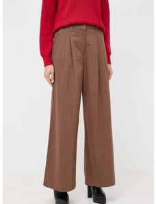 Bavlněné kalhoty Pinko hnědá barva, široké, high waist