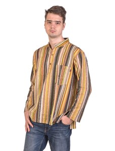 Pánská bavlněná košile, proužky, dlouhý rukáv, hnědá M , Hnědá , Nepál , 100%bavlna