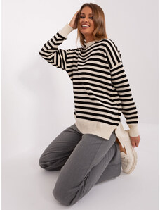 Fashionhunters Krémově černý dámský oversize pletený svetr