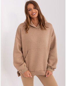 BASIC SVĚTLE HNĚDÁ ZATEPLENÁ OVERSIZE MIKINA S KLOKANÍ KAPSOU -LIGHT BROWN Béžová