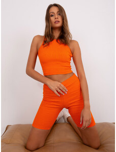 BASIC ORANŽOVÝ TŘÍDÍLNÝ KOMPLET ŠORTEK, CROP TOPU A MIKINY M-KMPL-831.17-ORANGE Oranžová