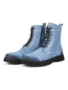 Ducavelli Military Genuine Leather Anti-Slip Sole Lace-Up Long Suede Boots Boots Blue