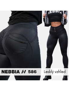 NEBBIA - Bubble Butt legíny s vysokým pasem GLOSSY 586 (black)