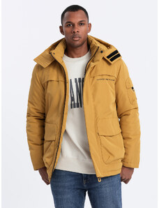 Ombre Clothing Pánská zateplená bunda s kapucí - hořčicová V2 OM-JAHP-0128