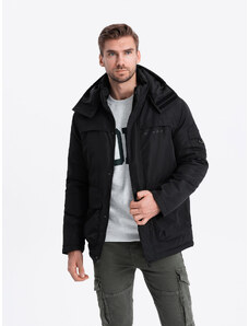 Ombre Clothing Pánská zateplená bunda s kapucí - černá V5 OM-JAHP-0128
