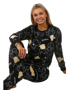 Naspani Černobílé i žluté dámské pyžamo z luxusního sametu grafitový medvídci 1B1826