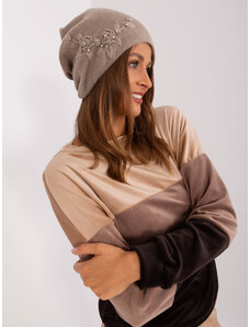 Fashionhunters Tmavě béžová dámská pletená čepice