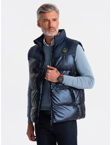 Ombre Clothing Prošívaná lesklá vesta v tmavě modré barvě JAVJ-0113-V2