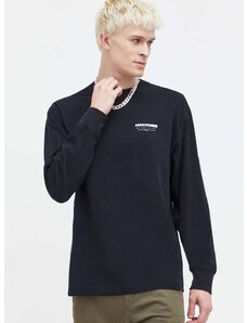 Bavlněné tričko s dlouhým rukávem Abercrombie & Fitch černá barva, s potiskem