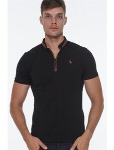 T8571 DEWBERRY ZIPPER MEN'S T-SHIRT-LIGHT BLACK