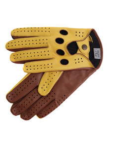 Špongr Pánské kožené řidičské rukavice BOHEM žluté/koňak s podšívkou NanoAg
