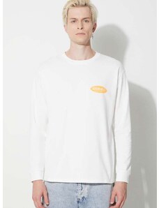 Bavlněné tričko s dlouhým rukávem Gramicci Original Freedom Oval Longsleeve Tee bílá barva, s potiskem, G3FU.T072