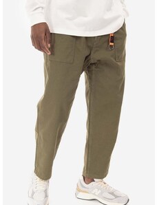 Bavlněné kalhoty Gramicci Loose Tapered Pant zelená barva, široké, medium waist