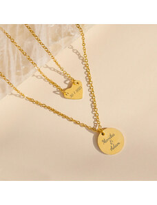 MIDORINI.CZ Dvojitý personalizovaný náhrdelník s medailonkem a srdíčkem, vlastní text na přání, chirurgická ocel