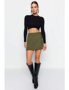 Trendyol Dark Khaki Woven Shorts Skirt with Lace-Up and Eyelet Detail