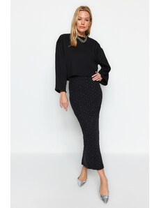 Trendyol Black Sticky Stone Midi Knitted Skirt