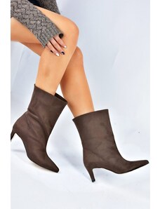 Fox Shoes Brown Suede Short Heeled Women's Boots