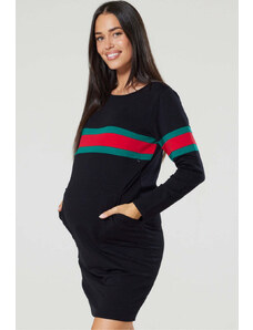 Happy Mama Mikinové těhotenské a kojící šaty 3v1 Claudia černé bavlněné