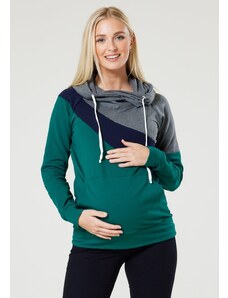 Těhotenská a kojící mikina 3v1 Sky zeleno šedá bavlněná
