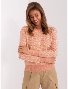 Fashionhunters Prašně růžový a béžový dámský svetr se vzory