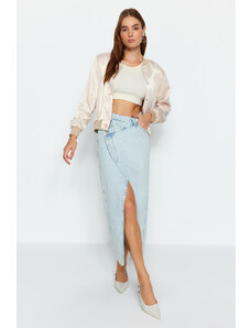 Trendyol Limited Edition Light Blue Asymmetrical Maxi Denim Skirt