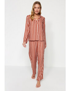 Trendyol Multicolored Striped Viscose Shirt-Pants Weave Pajamas Set