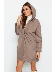 Trendyol Beige Oversize Water Repellent Hooded Raincoat Coat