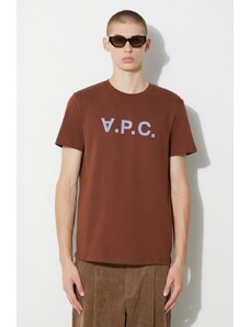 Bavlněné tričko A.P.C. Vpc Kolor hnědá barva, s potiskem