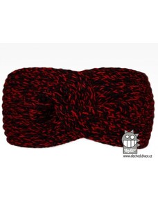Pletená čelenka Dráče - Twist 09, černo červená melír